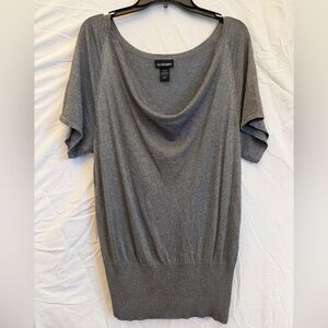 Lane Bryant sheer Gray Draped Short-Sleeve Cowl Neck Sweater